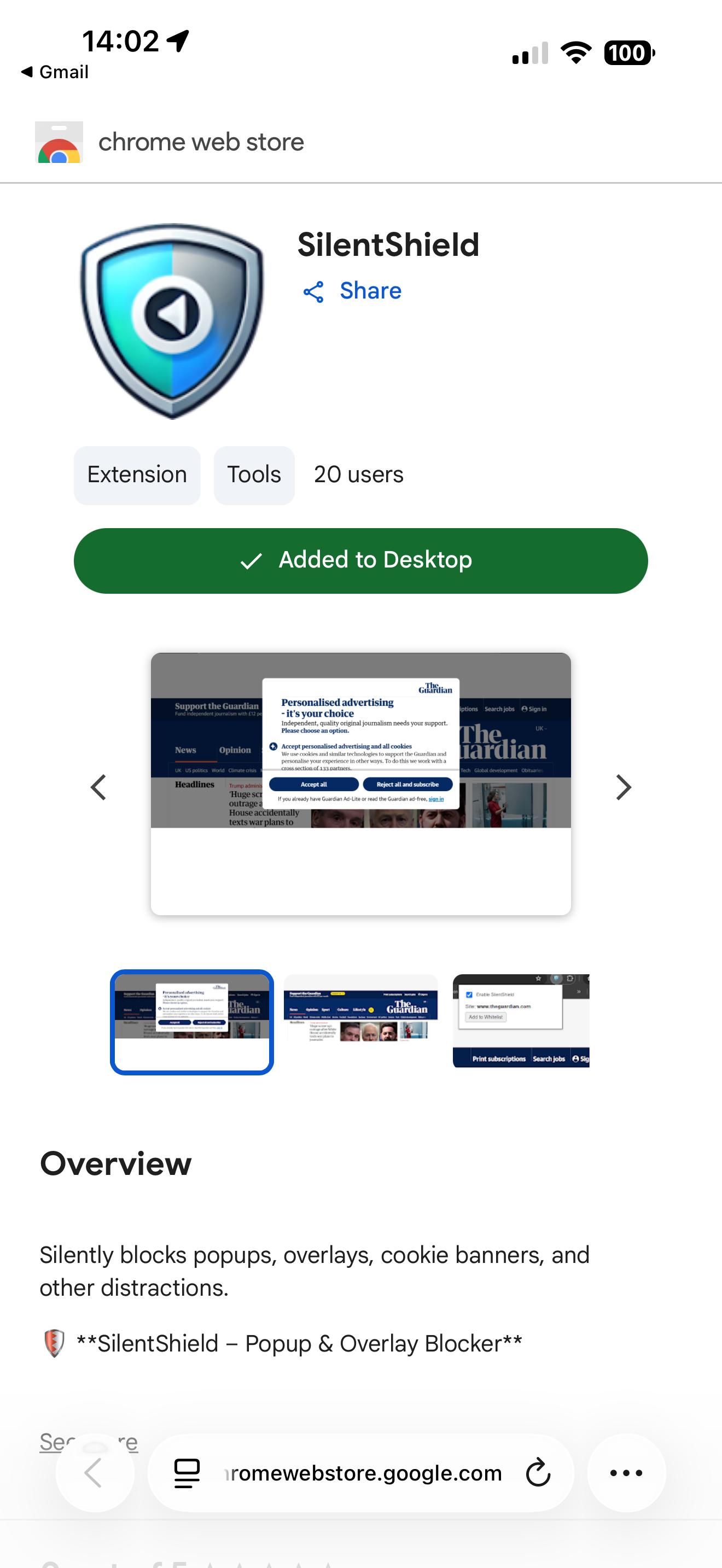 Silent Shield browser extension screenshot